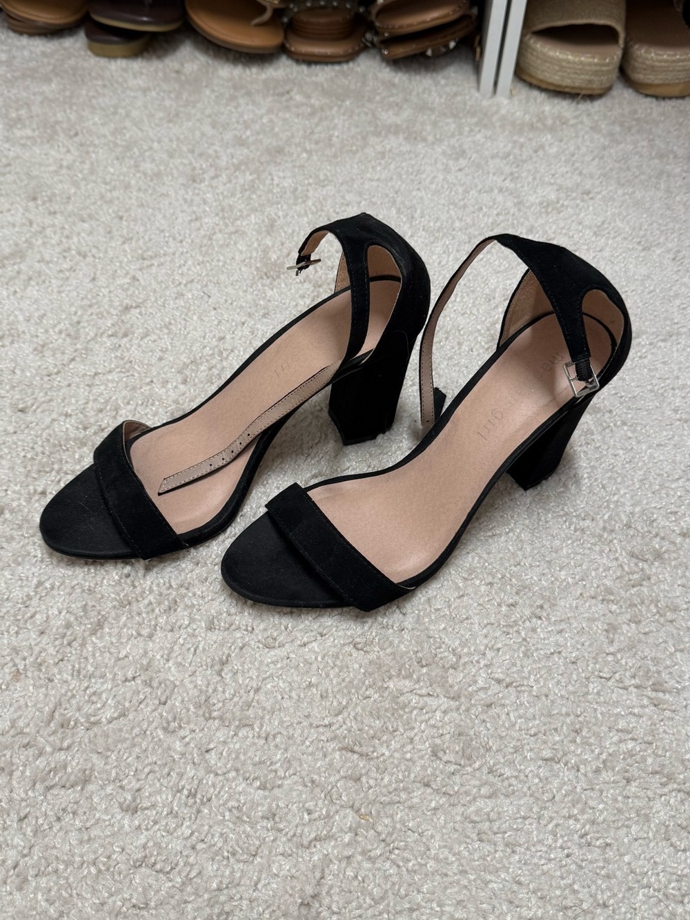 Madden Girl Black Suede Ankle-Strap Block Heels